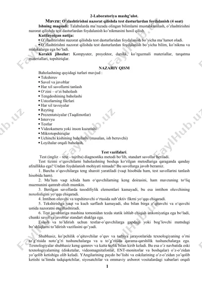 o’zlashtirishni nazorat qilishda test dasturlardan foydalanish — DOC