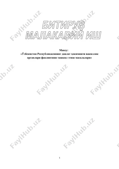ўзбекистон республикасининг давлат ҳокимияти вакиллик органлари фаолиятини ташкил этиш масалалари — DOCX
