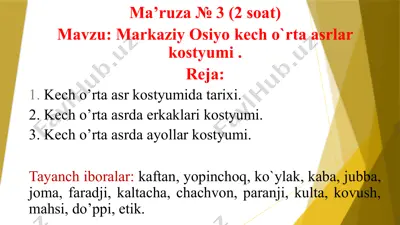 kecho'rta asrlar kostyumi — PPTX