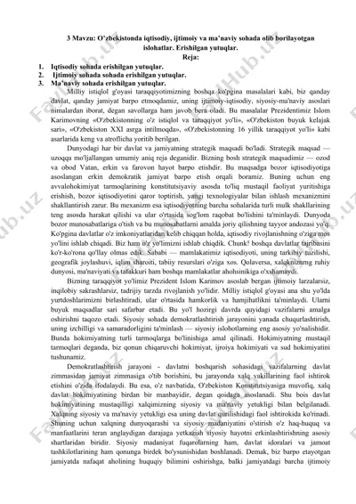 iqtisodiy, ijtimoiy va ma’naviy sohadagi islohatlar — DOCX