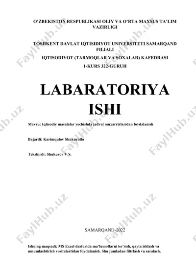 ms excel dasturi — DOCX