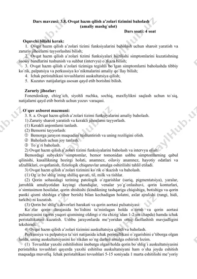ovqat hazm qilish a’zolari tizimini baholash — DOC