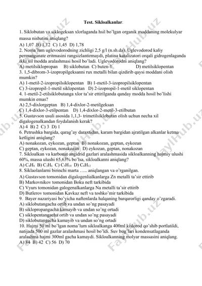 sikloalkanlar testi — DOCX