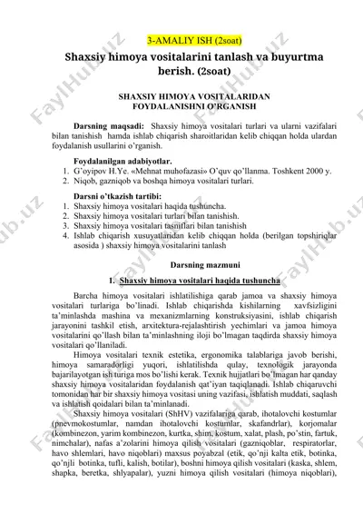 shaxsiy himoya vositalaridan foydalanishni o'rganish — DOCX