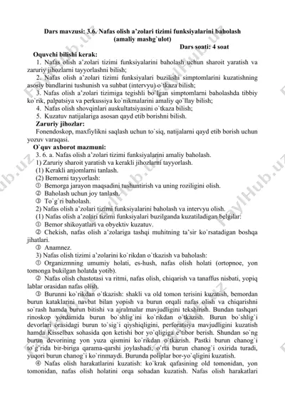 nafas olish a’zolari tizimi funksiyalarini baholash — DOC