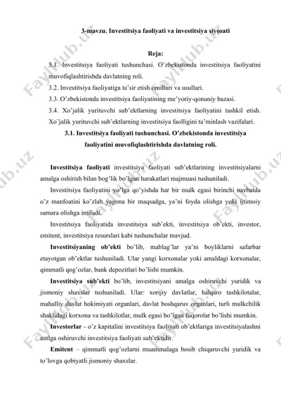 investitsiya faoliyati va investitsiya siyosati — DOC