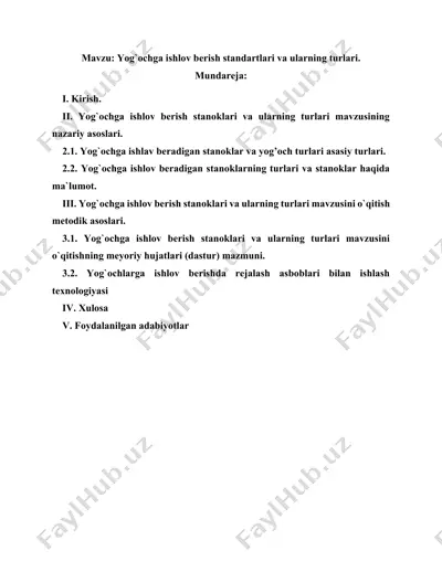 yog'ochga ishlov berish standartlari va ularning turlari — DOCX