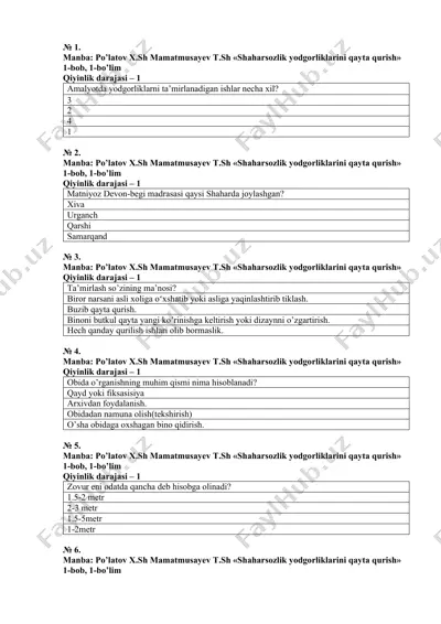 shaharsozlik yodgorliklarini qayta qurish — DOC