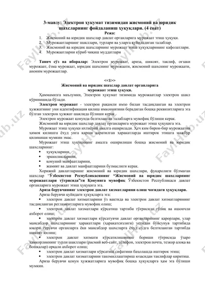 elektron hukumat tizimi - jismoniy va yuridik shaxslarning murujaat huquqlari — DOCX
