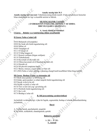 tuberkulyozning klinik tasnifi — DOC