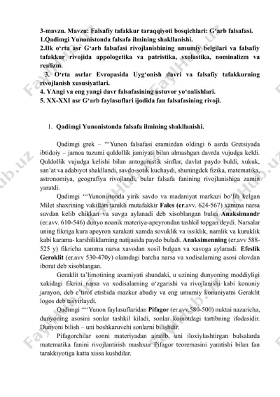 falsafiy tafakkur taraqqiyoti bosqichlari: g‘arb falsafasi — DOCX