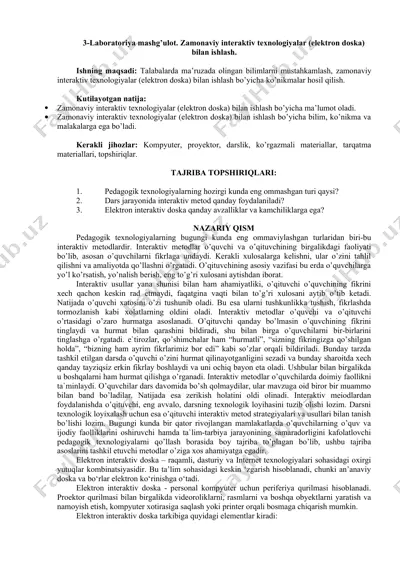 zamonaviy interaktiv texnologiyalar (elektron doska) bilan ishlash — DOC