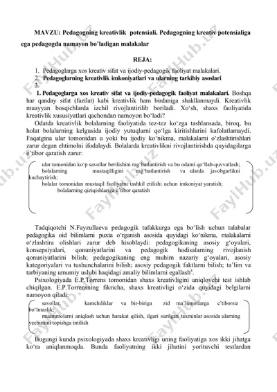 pedagogning kreativlik potensiali — DOC