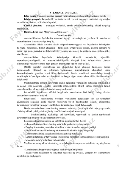 laboratoriya ishi - transport vositasi agregat va tizimlarining ishonchlilik xaritasini tuzish — DOCX