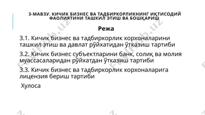 kichik biznes va tadbirdorlikni iqtisodiy faoliyatini tashkil etish va boshqarish qo‘llanma — PPTX
