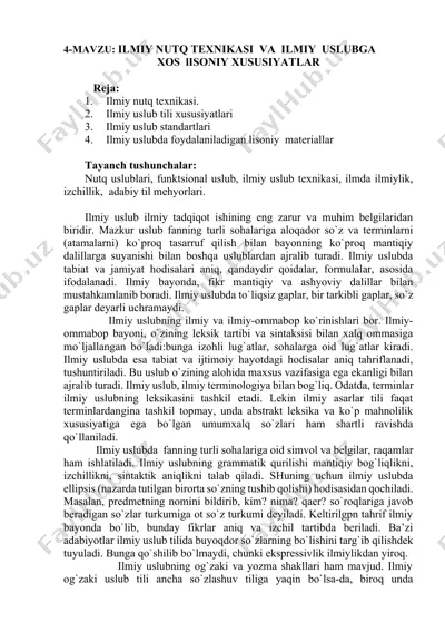 ilmiy nutq texnikasi va ilmiy uslubga — DOCX