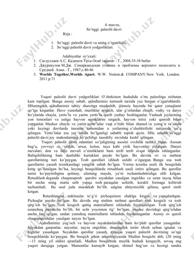 paleolit davri va o'zgarishlar — DOCX