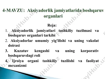 aksiyadorlik jamiyatlarida boshqaruv organlari — PPT