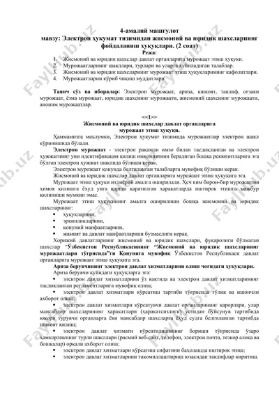 elektron hukumat tizimidan jismoniy va yuridik shaxslarning foydalanish huquqlari — DOCX