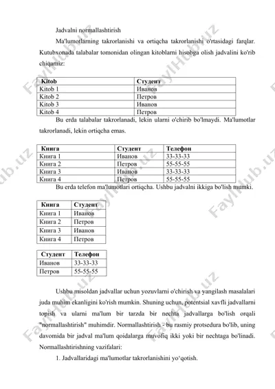 jadvalni normallashtirish — DOCX