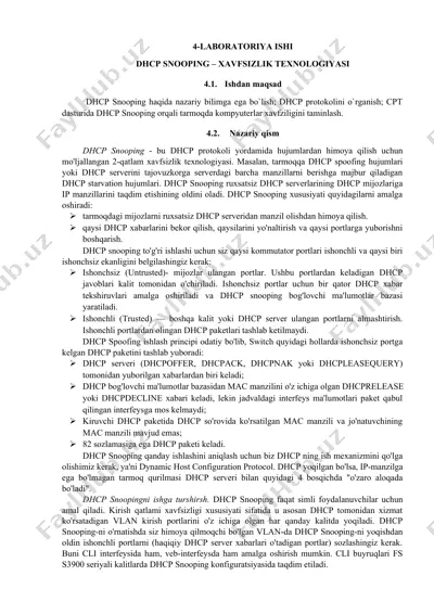 dhcp snooping - xavfsizlik texnologiyasi — DOCX