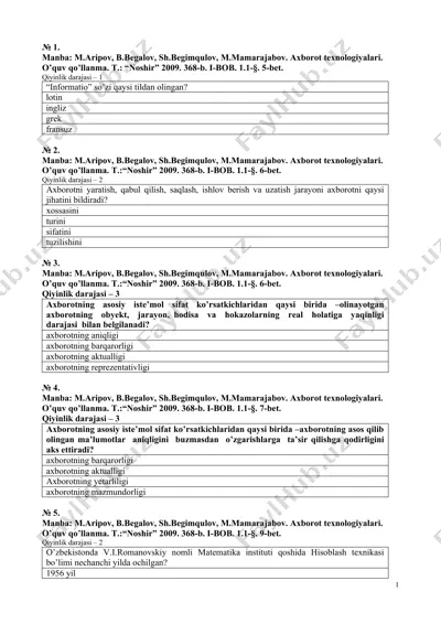 axborot texnologiyalari. o’quv qo’llanma — DOC