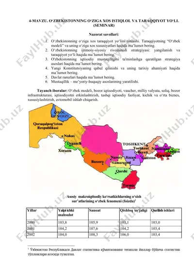 o‘zbekistonning o‘ziga xos istiqlol va taraqqiyot yo‘li — DOCX
