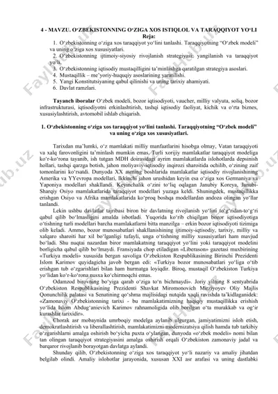 o‘zbekistonning o‘ziga xos iqtisodiy taraqqiyot yo‘li — DOCX