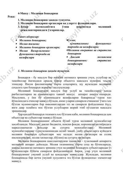 moliyani boshqarish — DOCX