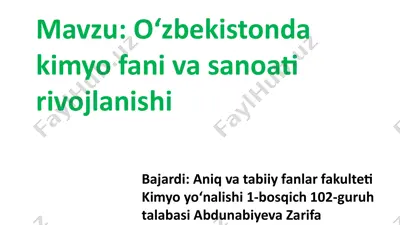 oʻzbekistondagi kimyo fanining tarixiy bosqichlari — PPTX