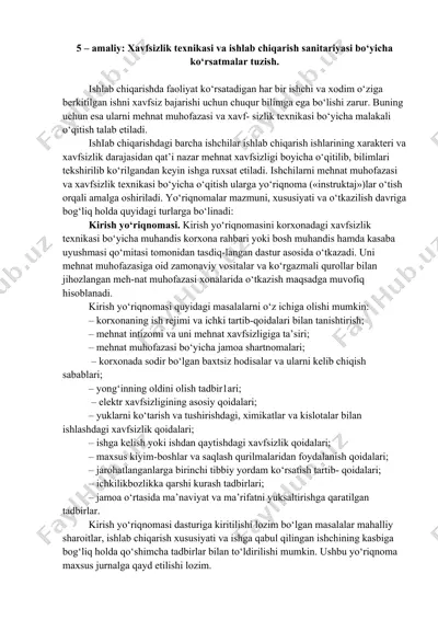xavfsizlik texnikasi va ishlab chiqarish sanitariyasi bo‘yicha ko‘rsatmalar tuzish — DOCX