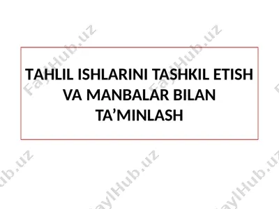 tаhlil ishlаrini tаshkil etish vа mаnbаlаr bilаn tа’minlаsh — PPTX
