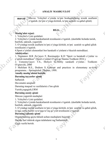 voleybol o‘yinida to‘pni boshqarishning texnik usullarni o‘rgatish — DOCX