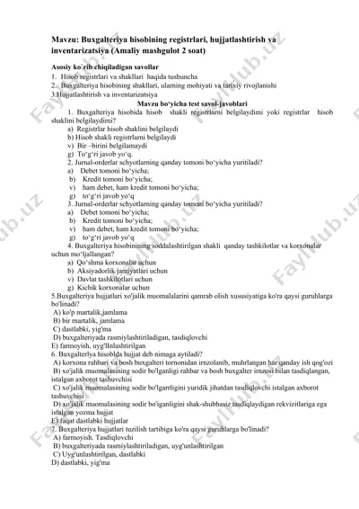 buxgalteriya hisobining registrlari, hujjatlashtirish va inventarizatsiya — DOCX