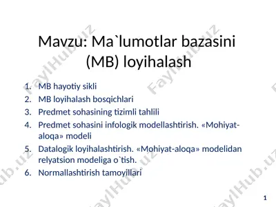 ma'lumotlar bazasini (mb) loyihalash — PPTX