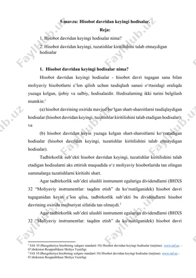 hisobot davridan keyingi hodisalar — DOCX
