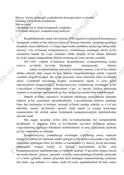 asosiy pedagogik yondashuvlar (konsepsiyalar) va ulardan boshlang‘ich ta’limda foydalanish — DOCX