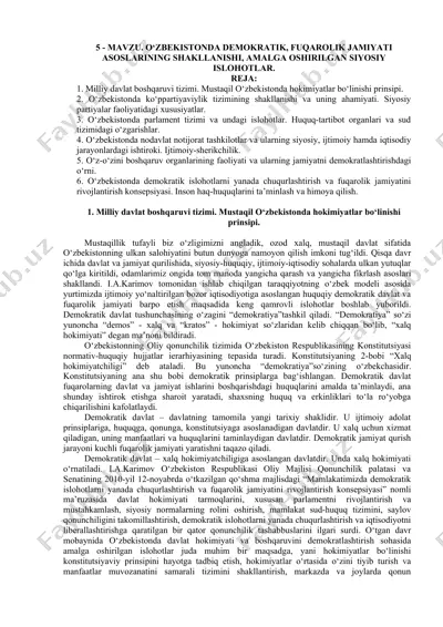 o'zbekistonda demokratik fuqarolik jamiyati asoslarining shakllanishi — DOCX