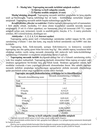 tuproqning mexanik tarkibini aniqlash usullari — DOCX
