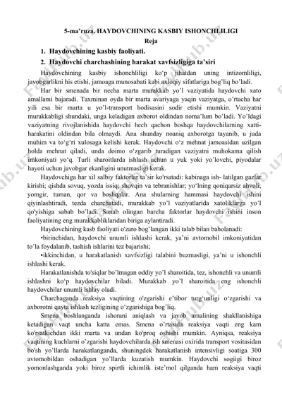 haydovchining kasbiy ishonchliligi — DOCX