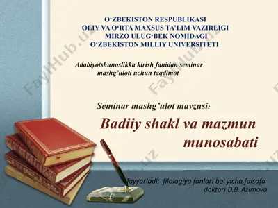 adabiyotshunoslikka kirishfanidan seminar mashg'uloti uchun taqdimot — PPTX