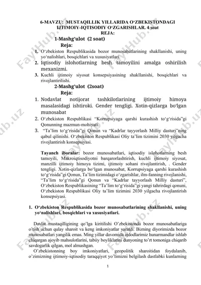 o‘zbekistonda iqtisodiy-ijtimoiy o‘zgarishlar — DOCX