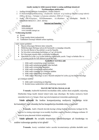 ichki nazorat tizimi va uning auditdagi ahamiyati — DOCX