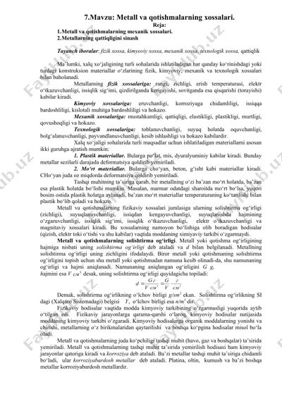 metall va qotishmalarning xossalari — DOC