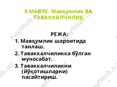 mavhumlik va tavakkalchilik — PPT