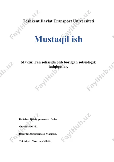 fan sohasida olib borilgan sotsiologik tadqiqotlar — DOCX