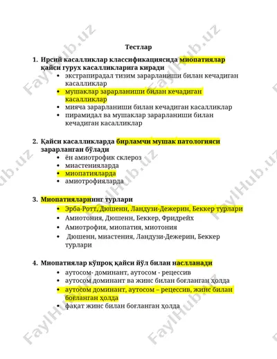 miopatiya haqida testlar — DOCX