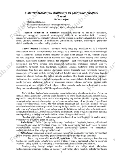 madaniyat, sivilizatsiya va qadriyatlar falsafasi — DOCX