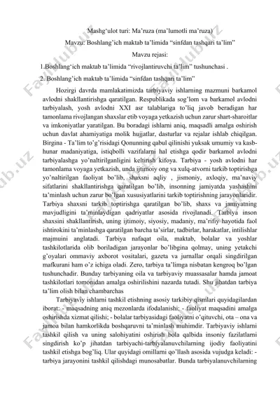 boshlang'ich maktab ta'limida "sinfdan tashqari ta'lim" ma'ruzasining ma'lumotli ma'ruza — DOCX