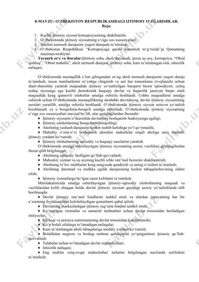 o‘zbekistonda ijtimoiy siyosat va ijtimoiy o‘zgarishlar — DOCX